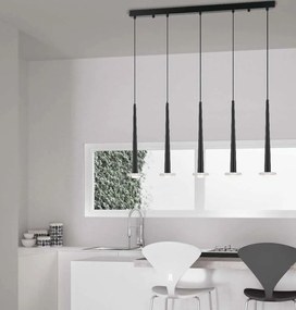 Lustra moderna cu 5 pendule LED STORM negru/ marmura alba