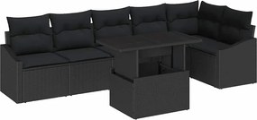 vidaXL Set de canapele pentru grădină cu pernă 7 pcs Negru poliratan
