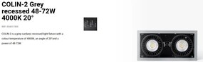 Spot LED incastrabil COLIN-2 Grey recessed 48-72W 4000K 20°