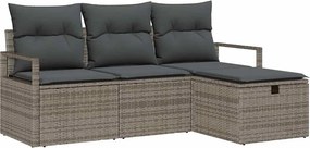 vidaXL Set de canapele pentru grădină cu pernă 4 pcs Gri Rattan poli