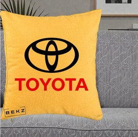 Perna Personalizata cu emblema Toyota, 40x40 cm, Galben, Husa Detasabila, Perna Inclusa, BEKZ®