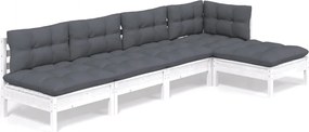 vidaXL Set mobilier grădină cu perne, 5 piese, alb, lemn de pin