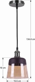 BRILAGI -LED lustra suspendată pe cablu R GLASS 1xE27/60W/230V diametru 15,5 cm negru/bej fumuriu