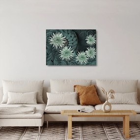 Tablou pe sticlă - Flori verzi (70x50 cm)