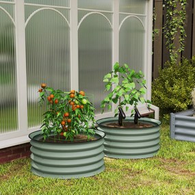 Outsunny Set de 2 ghivece verzinkte, Ø60 x 30H cm ghivece pentru flori cu bază deschisă pentru diverse plante, Grün | Aosom Romania
