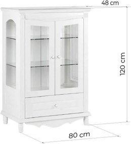 Vitrină lemn masiv alb Elizabeth 2 Uși, 80 × 48 × 120 cm
