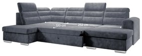 Canapea extensibilă, gri închis, stânga, KLOUDY U