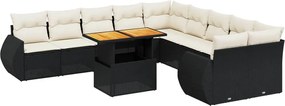 vidaXL Set canapele de grădină cu perne, 11 piese, negru, poliratan