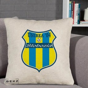 Perna Personalizata Unirea '04 Slobozia Fotbal, 40x40 cm, Bej Canapea, Husa Detasabila, Perna Inclusa, BEKZ®