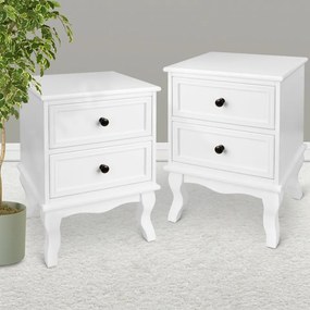 NOA6 - Set 2 Noptiere albe cu 2 sertare - Masuta/Masa Shabby Chic