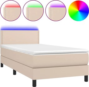 vidaXL Pat continental cu saltea și LED cappuccino 80x200 cm piele eco