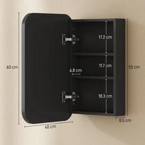 HOMCOM Dulap cu oglindă pentru baie, dulap de baie cu oglindă, dulap suspendat cu poliță reglabilă, 40 x 10 x 60 cm, Negru | Aosom Romania