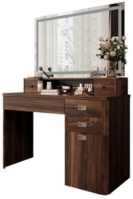 SEM246 - Set Masa toaleta, 115 cm, cosmetica machiaj, oglinda LED, masuta vanity cu sau fara scaun (la alegere) - Maro