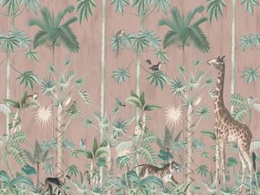 Fototapet, Giraffe's Stroll, Pink, Rebel Walls