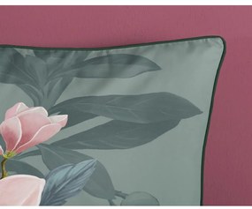 Lenjerie de pat din bumbac organic pentru pat de o persoană Descanso Rose, 140 x 220 cm, verde