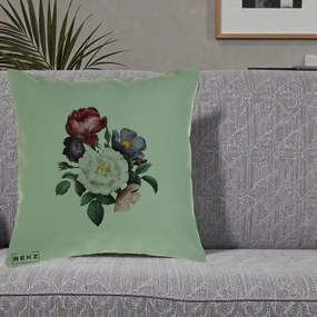 Perna Decorativa Buchet Trandafiri Bujori Botanical, 40x40 cm, Verde, Husa Detasabila, Perna Inclusa, BEKZ®