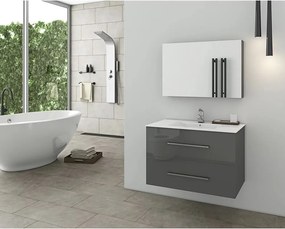 Set dulap baza suspendat antracit si lavoar alb Drop Torino 75 cm