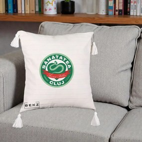 Perna Personalizata Sanatatea Cluj Servicii Publice 1986, 40x40 cm, Bej cu Franjuri, Husa Detasabila, Perna Inclusa, BEKZ®