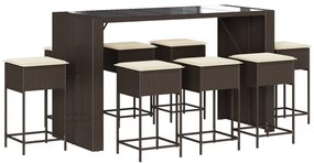 3261512 vidaXL Set mobilier bar de grădină, cu perne, 9 piese, maro, poliratan