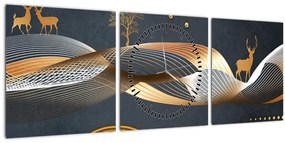 Tablou - Cerb, grafică (cu ceas) (90x30 cm)