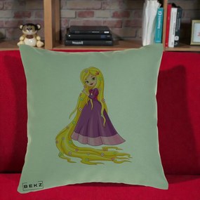 Perna Personalizata Rapunzel Par Lung Floral, 40x40 cm, Verde, Husa Detasabila, Perna Inclusa, BEKZ®