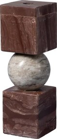 Sfeșnic din marmură maro cu forme geometrice suprapuse, bej-maro-vișiniu, finisaj glazurat, 26×7,5 x 7.5 cm, „Coloma"