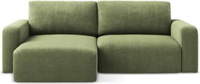 Colțar verde extensibil/cu spațiu de depozitare cu tapițerie din chenille (cu colț pe partea stângă/cu șezlong) Kona – Makamii