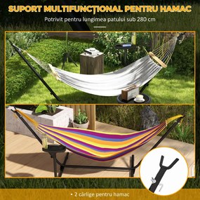 Outsunny Suport pentru hamac 9,4ft si suport lateral pentru tava, Suport pentru plasa de hamac cu cadru din otel, pentru hamacuri stil plasa
