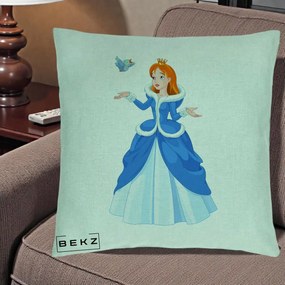 Perna Personalizata Printesa Albastra cu Pasare, 40x40 cm, Verde Menta, Husa Detasabila, Perna Inclusa, BEKZ®