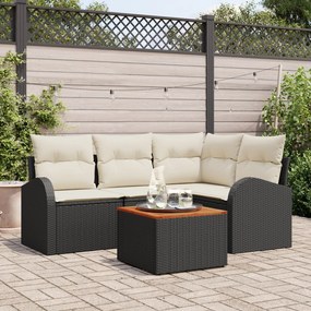 vidaXL Set de canapea de grădină 5 piese cu perne Negru Ratan Poliester