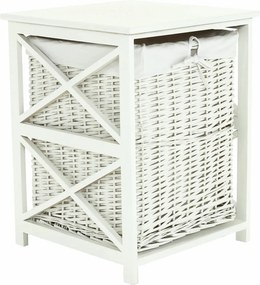 Cos de rufe RAFAELLO, alb, rachita/material textil, 46x46x60 cm