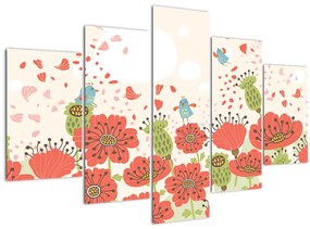 Tablou - Păsări pe o pajiște înflorită (150x105 cm)