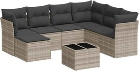 vidaXL Set mobilier de grădină cu perne, 8 piese gri deschis poliratan