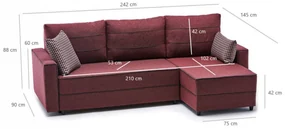 Coltar Extensibil pe Dreapta, Cadru Lemn de Brad, Ece, Bordo