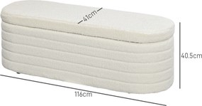 HOMCOM Bancă pentru Pat, Bancă Tapițată din Lână cu Cadru din Lemn, Bancă Otomană de Depozitare, 116x41x 40,5 cm, Alb Crem