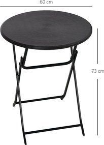 Outsunny Masă de Grădină Rotundă, Pliabilă, pentru 2 Persoane, Efect Lemn, Oțel+Plastic, Gri Închis, 60 x 60 x 73 cm | Aosom Romania