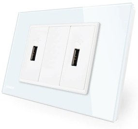 Priza dubla USB Livolo cu rama din sticla – standard italian
