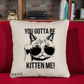 Perna Decorativa You Gotta Be Kitten Me!, 40x40 cm, Bej Canapea, Husa Detasabila, Perna Inclusa, BEKZ®