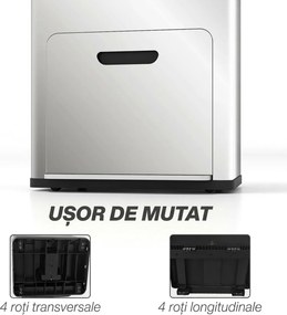HOMCOM Coș de Gunoi cu 3 Compartimente de 56L, Pedală și Închidere Silențioasă, 45,7x35,8x76 cm, Argintiu | Aosom Romania