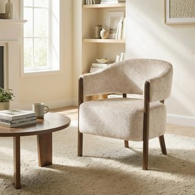 HOMCOM Fotoliu de accent, fotoliu tapitat chenille cu cadru și picioare din lemn masiv, bej | Aosom Romania