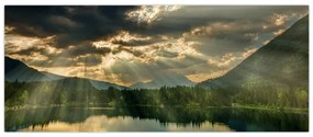 Tablou cu lac și soarele translucid (120x50 cm)