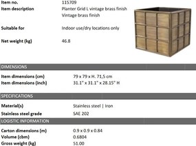 Ghiveci, Vas decorativ din otel inoxidabil Grid L alama vintage