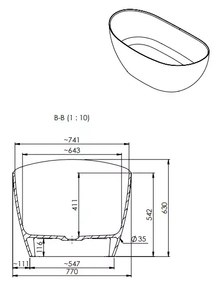 Cada freestanding, din compozit, 158x77 cm, fara preaplin, Marmite Colmar