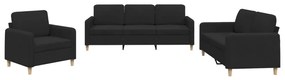 3202058 vidaXL Set de canapele cu perne, 3 piese, negru, textil
