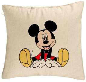 Perna Decorativa, Model copii Mickey Mouse, 40x40 cm, Bej, Husa Detasabila, Burduf