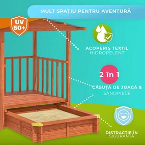 Groapa cu nisip cu verandă SUNNY, 130x130x143cm, maro/portocalie Jurhan