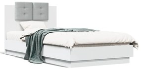 3210059 vidaXL Cadru de pat cu tăblie și lumini LED, alb, 90x190 cm