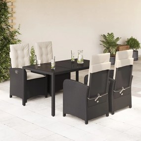 3212197 vidaXL Set mobilier de grădină cu perne, 5 piese, negru, poliratan