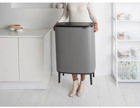 Cos de gunoi Brabantia Bo Touch Hi 1001266, 2x30 L, Perfect langa perete, Reglare picioare, Acoperit cu minerale, Gri