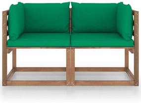 Canapea de gradina paleti, 2 locuri, perne verzi, lemn pin Verde, Canapea cu 2 locuri, 1